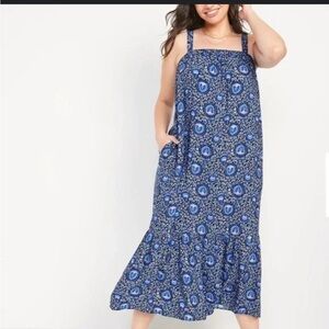 Old Navy Blue & White Floral Maxi Dress with Back Tie Medium